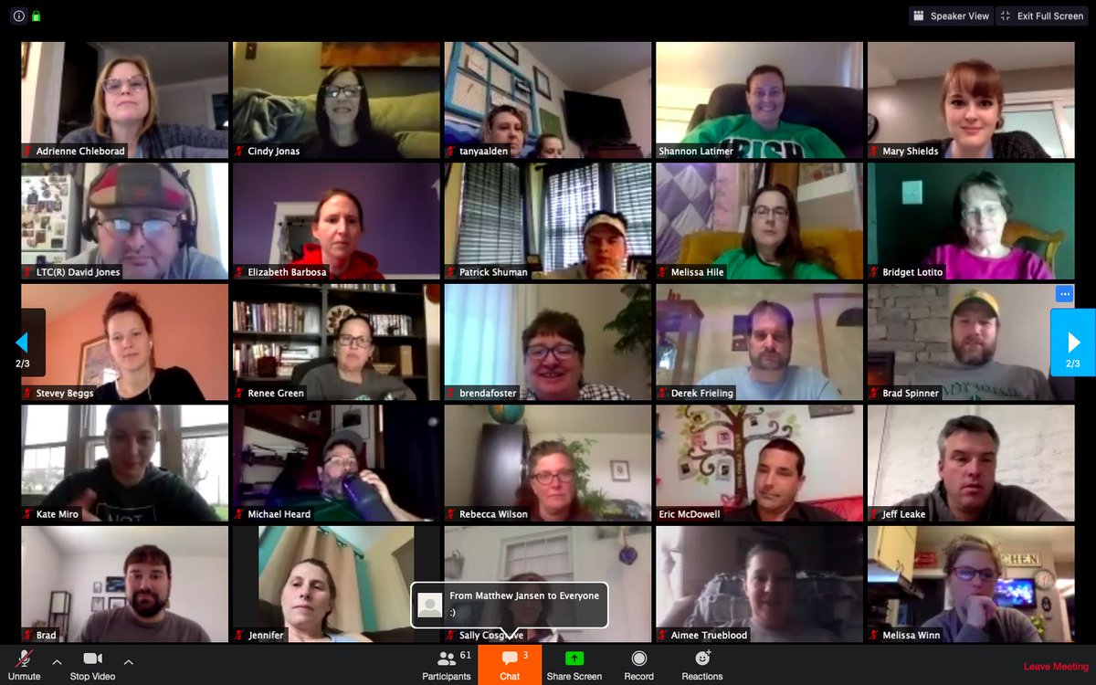 LHSIrish's tweet photo. Our Fighting Irish Family gathered via @zoom_us today to kick back, play a game, and laugh a little (okay, a lot!). Never underestimate the power of joy and fun! #sjsdproud https://t.co/jHFPv0ukfj
