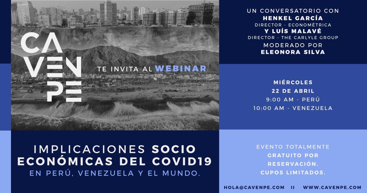 cavenpe's tweet photo. La Cámara Empresarial Venezolana Peruana (CAVENPE) los invita a su conversatorio sobre las "Implicaciones Socio Económicas del COVID 19 en Perú, Venezuela y el mundo".

Link de registro: https://t.co/Ss2H3DW1Cu 
#CAVENPE https://t.co/PN8UEsbygP
