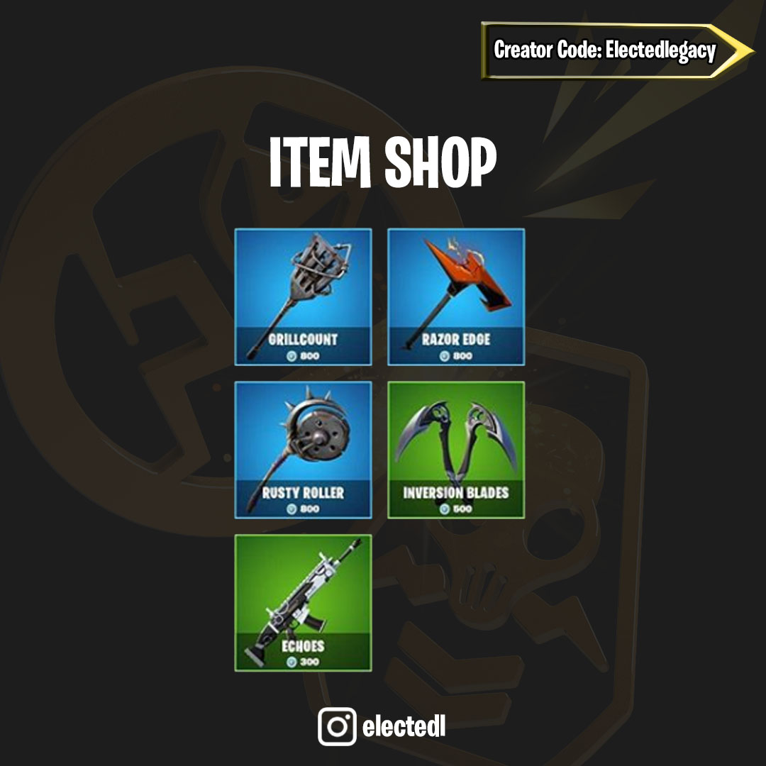 ElectedLegacy's tweet photo. Aquí tenéis la tienda de hoy  
.
Comparte para apoyarnosFuegoVideojuegoFuego
.
❤Código Electedlegacy en la tienda para apoyarnos y traer más contenido❤
.
.
.
.

#Electedlegacy #itemshop #fortnitechapter2  #goelected https://t.co/ECSAxL7Xlu