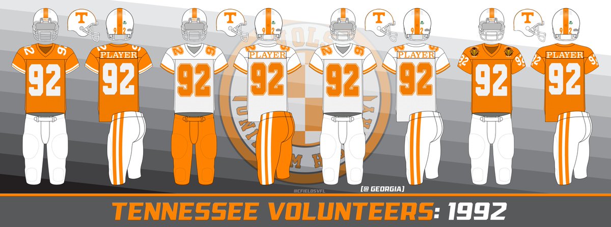 Working through the  @Vol_Football Decade of Dominance with my  @VolsUniHistory historical Trackers, and 1992 & 1993 are complete! 1992 saw the return of all white, first appearance since 1982. Orange Pants retired in 1993. Sports Belle Logo appears on sleeves for the first time.