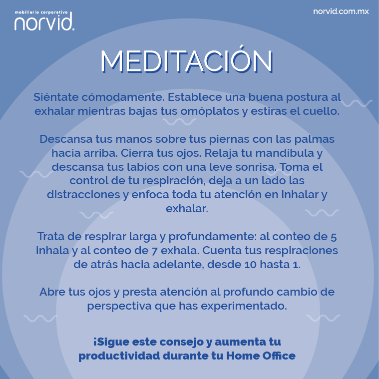 #Tip para tu #HomeOffice Evita y combate el Stress, lograrás ser más productivo! #Meditación #Respiraciones #NoStress #Muebles #Mobiliario #Sillería #Relax #Norvid 
norvid.com.mx 56154499