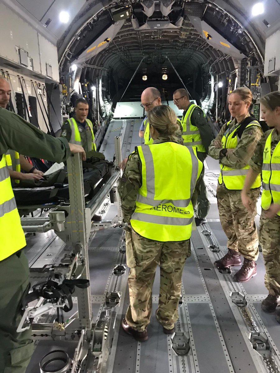 Royal Air Force logisticians, clinicians, and air transport crews are training together to be ready to move patients when the <a href="/NHSuk/">NHS</a> call. #OneTeamOneFight! Do your bit #StayHome