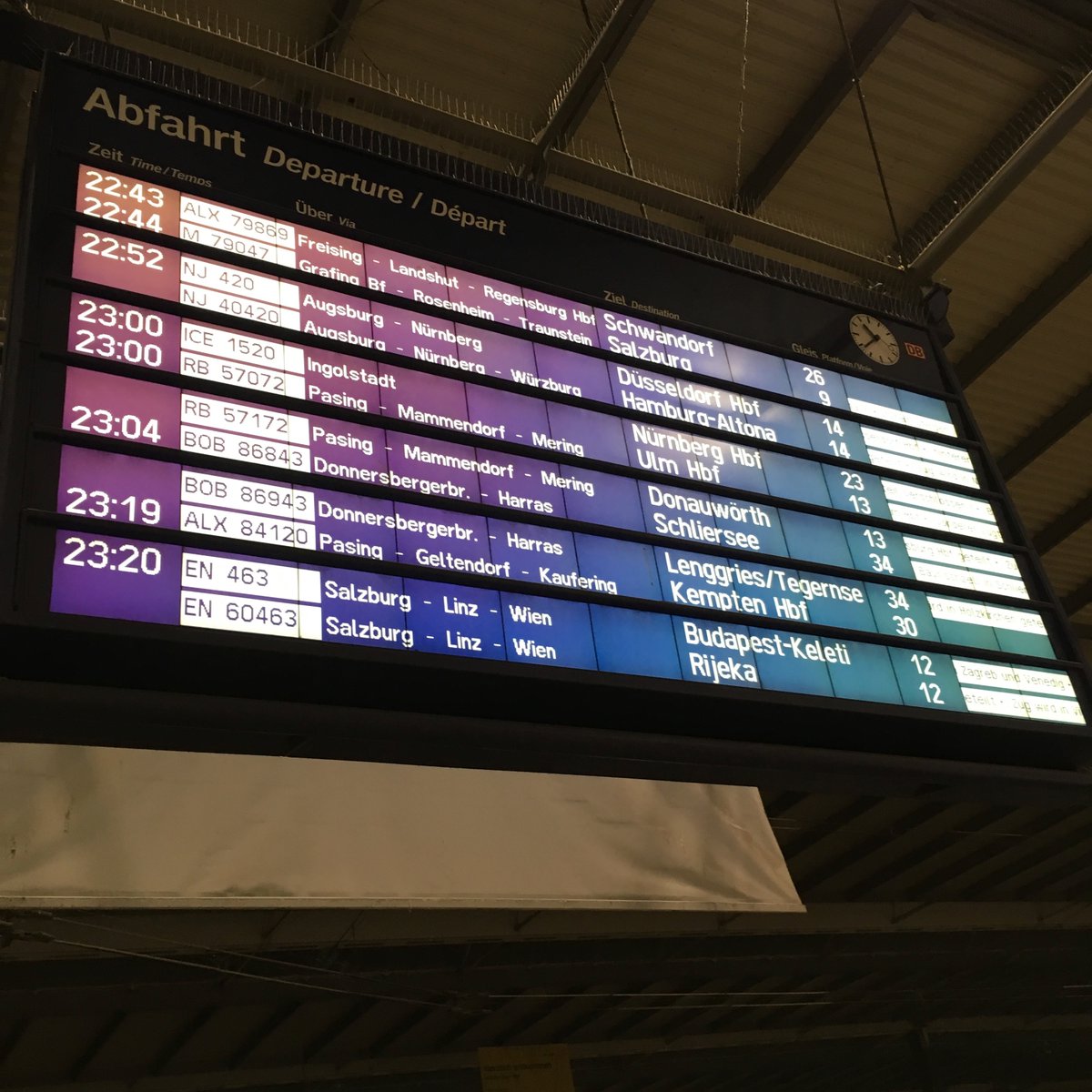 Back at the station, we were able to admire the departure board. I love a good departure board. As you can seen, the train was due to split in the middle of the night. Our section was going to Budapest Keleti, and the other part to Rikeja in Croatia...  #theCitybyrail