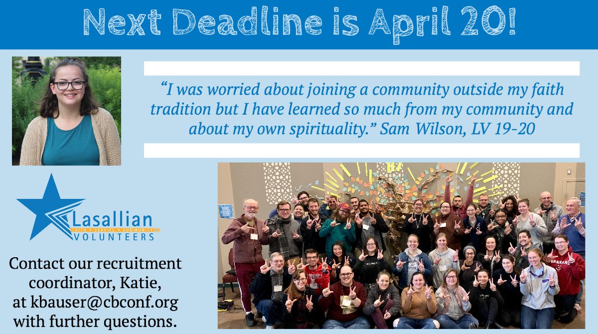 Don't forget to submit your application by the end of the day on April 20! Join the 2020-2021 cohort as they teach minds, touch hearts and transform lives. #lasallian #faith #service #community #volunteer