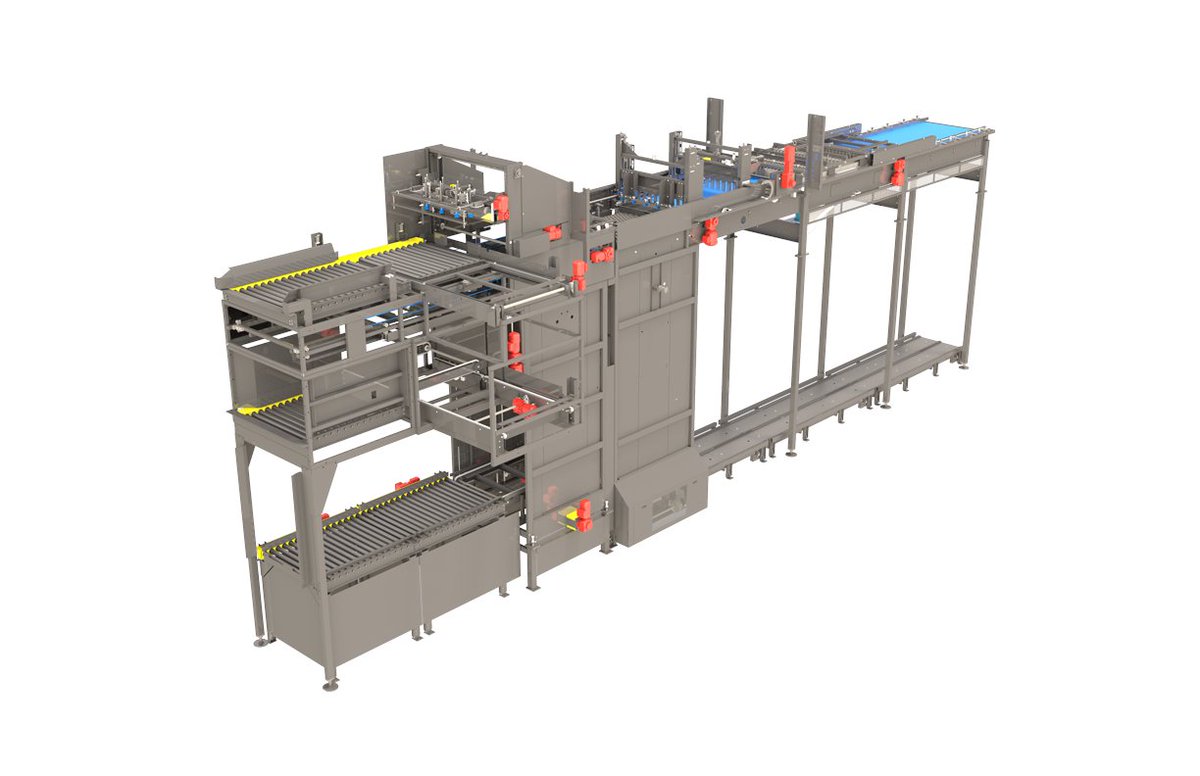 The Viper Bulk Palletizer from Busse/SJI is a high-speed automatic palletizer with high level infeed that can deliver rates of up to 12 sweeps/min. These incredible speeds are achieved with the Pattern-Rite™ System, that allows high speed void free container layer patterning.