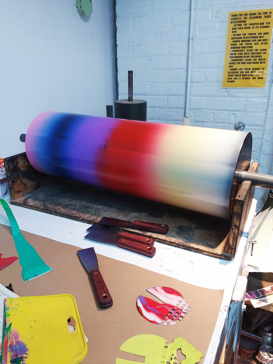 openstudioTO's tweet photo. Celebrating some colour today π΄π π‘π’π΅Here's a tool of the trade: good ol'printing roller. #Print rollers are often used in #intaglio printing, including relief, #woodblock, #woodcut, #etching, #drypoint & stone & plate #lithography. So many uses! #OpenStudio #PrintmakingTools https://t.co/0xFvAAhdqf