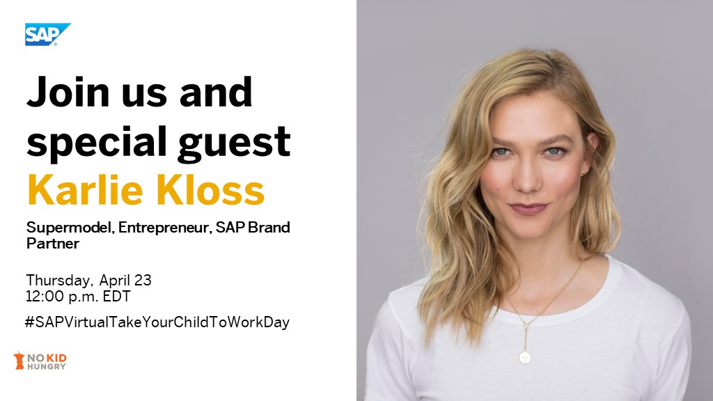SAP's tweet photo. Katch up with @karliekloss! 

Come hang with us on April 23 at 12pm EDT for #SAPVirtualTakeYourChildToWorkDay 👉 https://t.co/2N1xzNJxc4 https://t.co/8gIeZiWFst