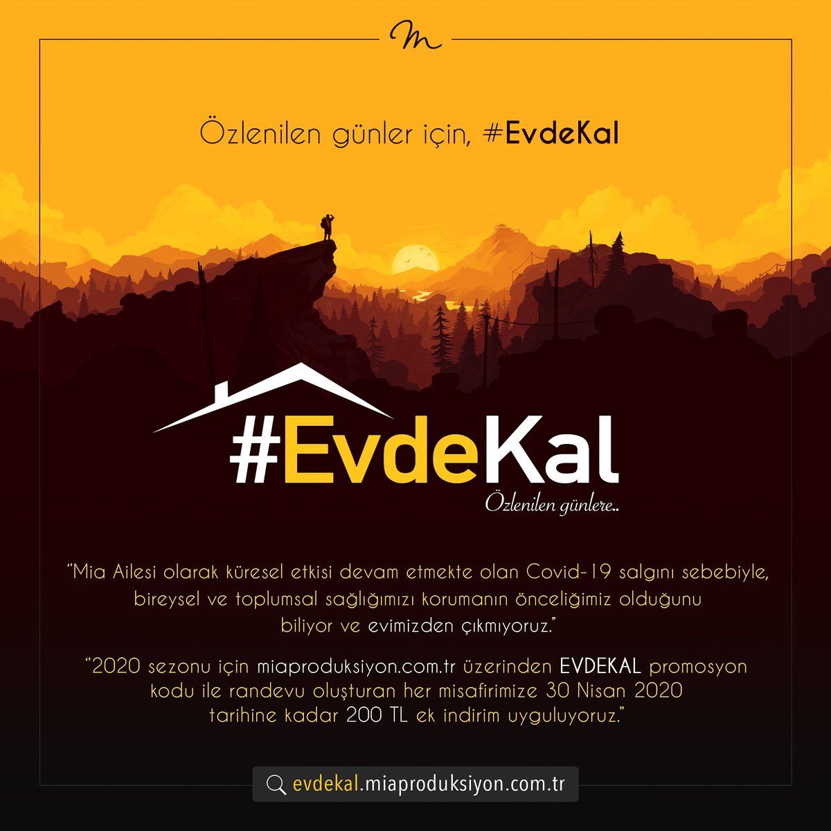 omertemeltr's tweet photo. #evdekal #EvdeHayatVar #miaprodüksiyon #miasanatgalerisi #elazig 
2020 sezonu için https://t.co/IIaipTKu75 üzerinden ‘’EVDEKAL’’ promosyon kodu ile randevu oluşturan her misafirimize 30 Nisan 2020 tarihine kadar 200₺ ek indirim uyguluyoruz. https://t.co/Ma8lIhiEbH