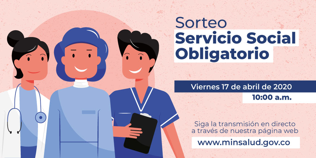 MinSaludCol's tweet photo. Desde las 10 a.m. se realizará el sorteo de asignación de plazas del Servicio Social Obligatorio a profesionales en bacteriología, enfermería, medicina y odontología. Sigue la transmisión ingresando a https://t.co/bM2ceLT6AY https://t.co/SwxMrlvs4J