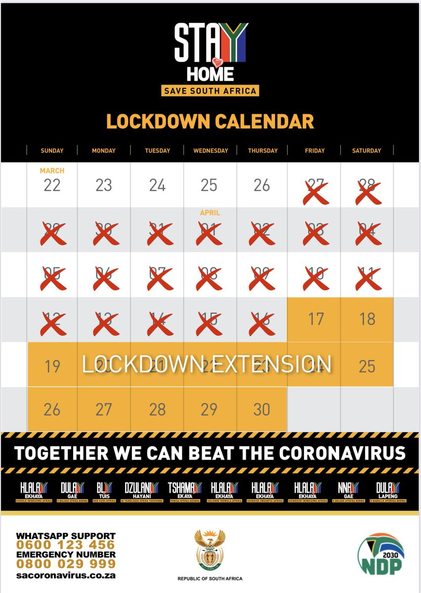 DIRCO_ZA's tweet image. Yes, today would have been the final day - Day 21 of 21, of the #21DayLockdown.  But #LockdownSA was extended for a further 14 days to Thursday, 30 April 2020. #COVID19 #CoronavirusInSA #SaveSouthAfrica #StayAtHome