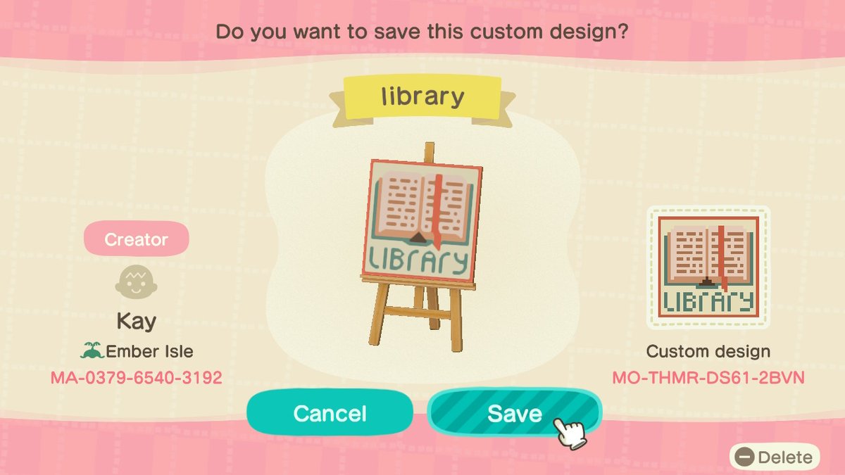 EmrysKay's tweet photo. turned a 2nd character house into a library and needed a sign #AnimalCrossing #ACNH #acqr #accustomdesign https://t.co/bF29xT4q2Q