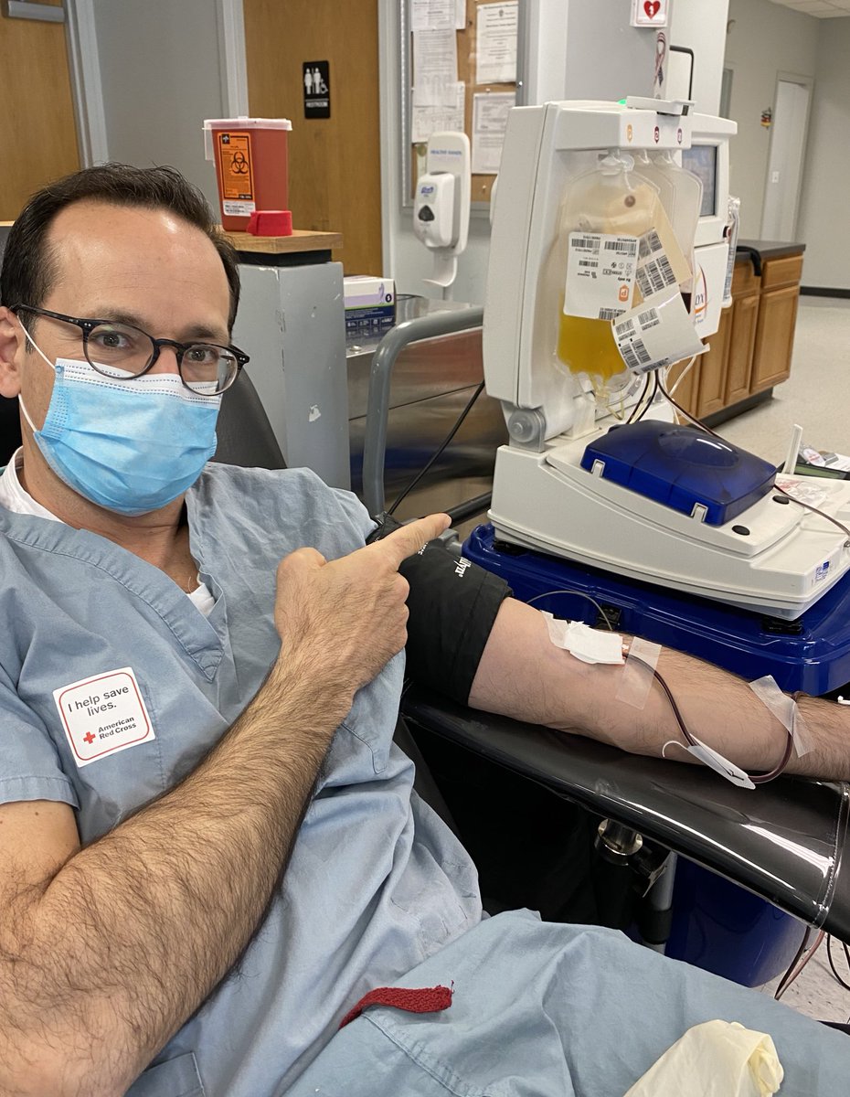 Donating my plasma after recovering from #COVID19.

The patient is a friend and fighting for his life in the ICU. 

This is not a surgical disease but as a surgeon I am doing whatever I can to save lives. 

I’m sending antibodies to fight the virus. 

Please send your prayers 🙏