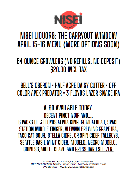 NiseiLounge's tweet photo. It's 64 ounces of sunshine and we got it.  Here until 5:30pm today and Friday with growlers of @BellsBrewery Oberon and these other fine options for carryout at the window. https://t.co/21CBSxqJnv