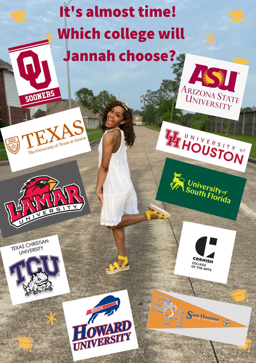 Our HSPVA 2020 graduating high school senior was accepted by these colleges. Where will she attend? #collegedecision #HISDSpiritWeek @marques_collins