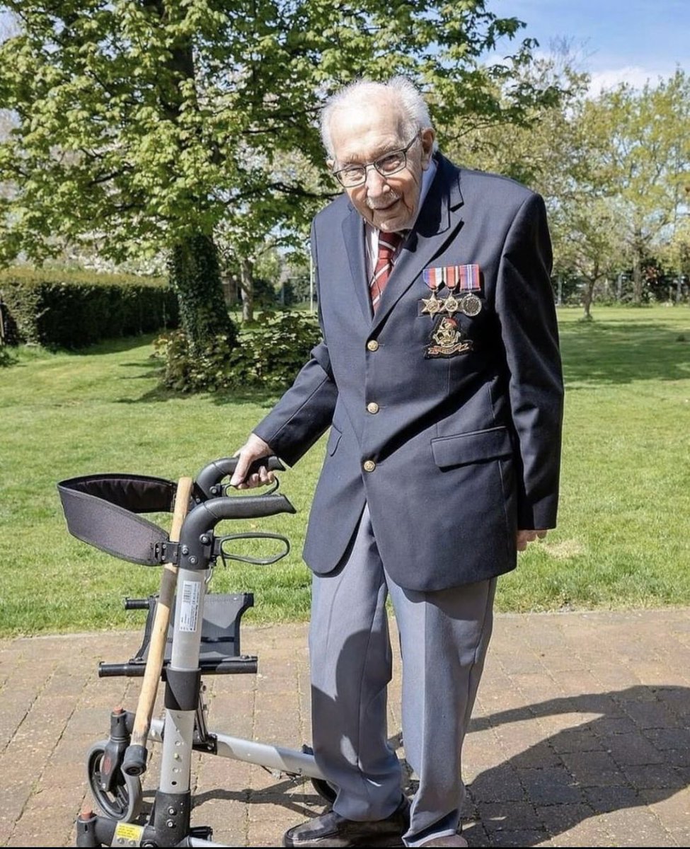 Benfogle's tweet image. My new hero. 99 year old Captain Tom Moore has raised more than £15 million for the NHS by completing 100 laps of his garden with his Zimmer frame. What a legend. Thank you Captain Moore 💙