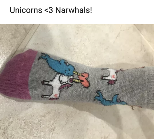 SeasideMiddle's tweet photo. Virtual Spirit Week - Day 4 #CrazySocks

It was a great day for socks of all kinds - cozy, silly, and colorful. These unicorn &amp; narwhal socks earned "Best In Show!"

We miss you, Eagles, so thank you for continuing to log on to #MPUSDDistanceLearning. @mpusd_now @City_of_Seaside https://t.co/1JEnXi99i3