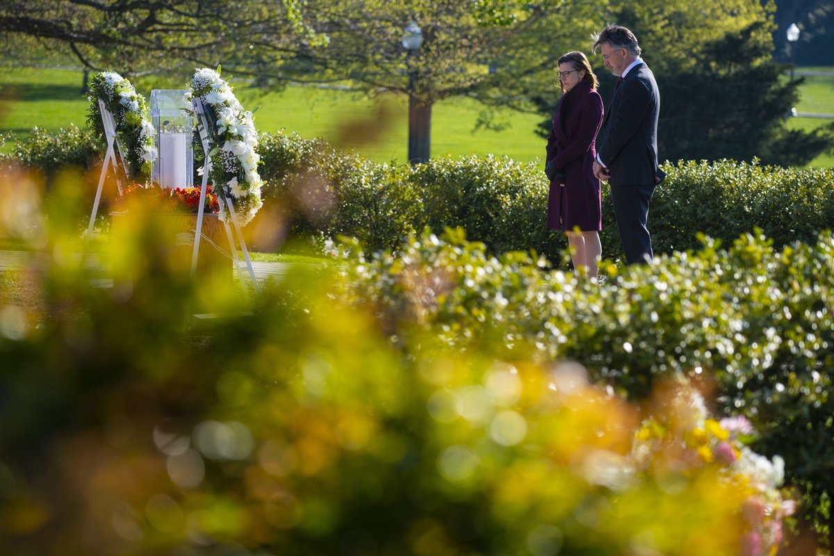 This morning, on the 2020 Day of Remembrance, the Burruss Hall bells were rung 32 times and flowers and wreaths were placed at the memorial to honor the 32 Hokies who lost their lives on April 16, 2007. 🧡 #VTWeRemember