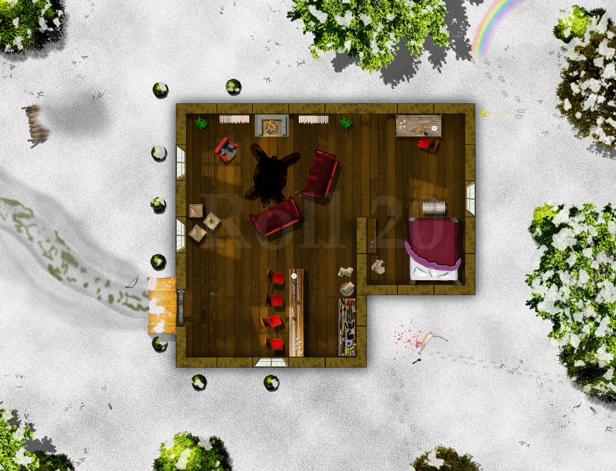 TheDragonLordDM's tweet photo. Mmkay, so like I love this map, its in the snow and you have someone who had to go pee in the top right of the tavern, a dead dear, and footprints that end at a rainbow. What could really go wrong???
#rollsolution @roll20app #dnd #rpg #lol #Maps
https://t.co/jlGLkXzaFU https://t.co/06vgYVSfuD