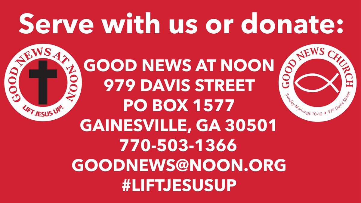 RedClayPreach's tweet photo. @EastHallHighSp1 @EastHall_FB @EastHallMiddle @EastHallHigh
Meals at no charge 7days a week - PICK UP - plates to go - noon & 6:30 evenings-7 days a week. GOOD NEWS AT NOON, 979 DAVIS STREET, GAINESVILLE,GA 30501 * Between Melrose Apts. & Koch Foods #LiftJesus #Vikings https://t.co/rpCSL2Vy7k