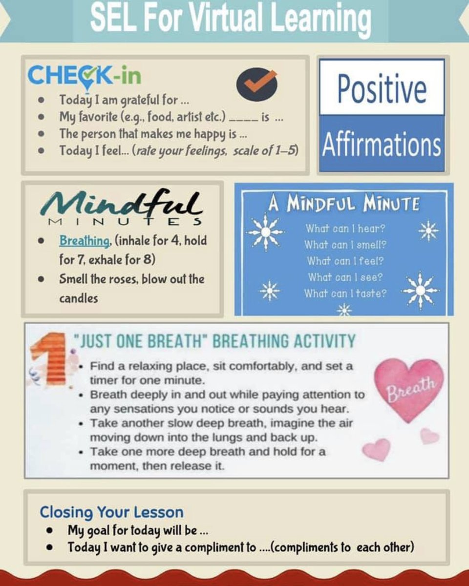 Great guide to help bring Social Emotional Learning to your virtual meetings with Students.

Framework Education is all about... Developing Leaders | Empowering Teachers | Engaging Students | Changing Learning frameworkconsulting.com #frameworkeducation #leadership