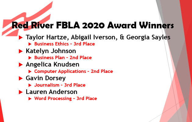 Congratulations to the Red River FBLA Chapter Award Winners with their "Online" State Competition this spring! <a href="/RRHS_Activities/">RRHS_Activities</a> #UnleashtheRed