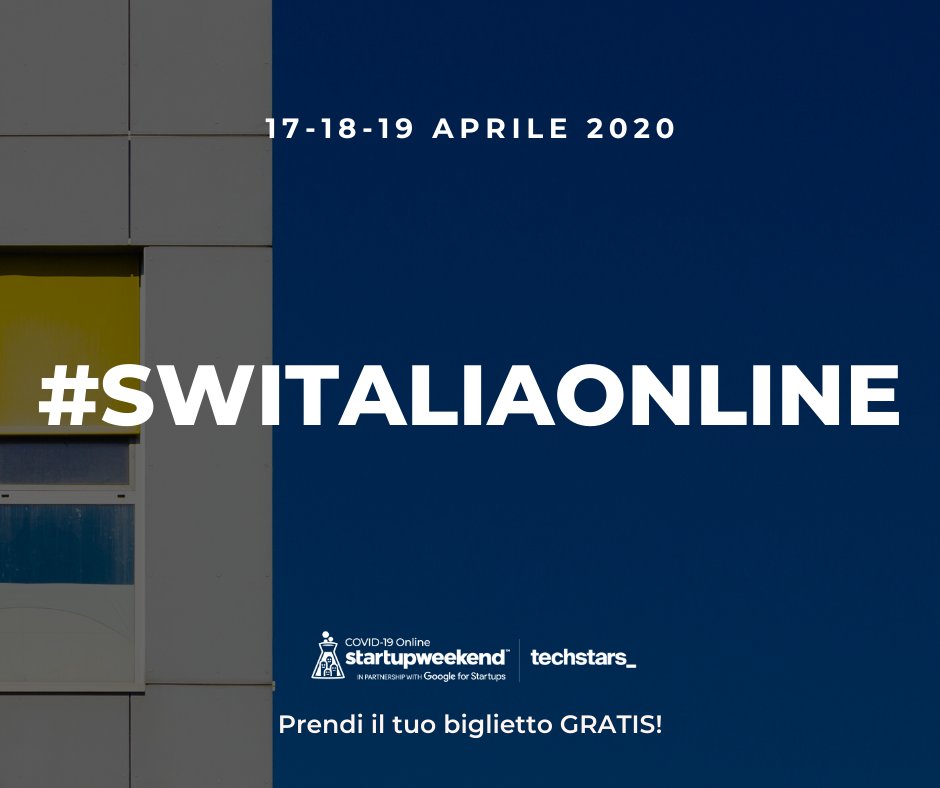 Mancano -24 ore alla prima edizione italiana di #StartupWeekend da remoto!
Seguil'Hashtag #switaliaonline sui social!