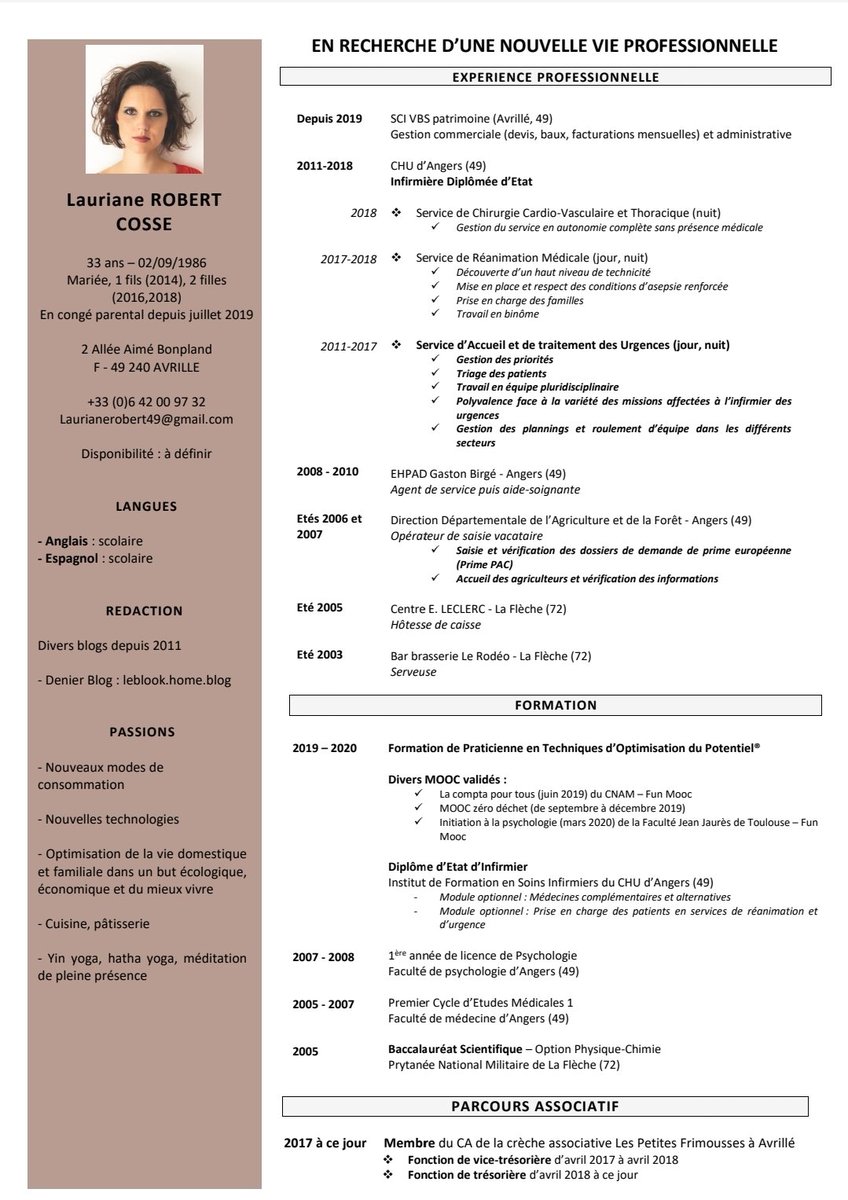Cher réseau, ma femme revient sur le marché de l'emploi dans les prochaines semaines, elle a un parcours très atypique (reconversion pro mûrement réflechie), est rigoureuse, organisée et très polyvalente. Si vous avez des pistes, n'hésitez pas à me contacter, merci de votre aide.