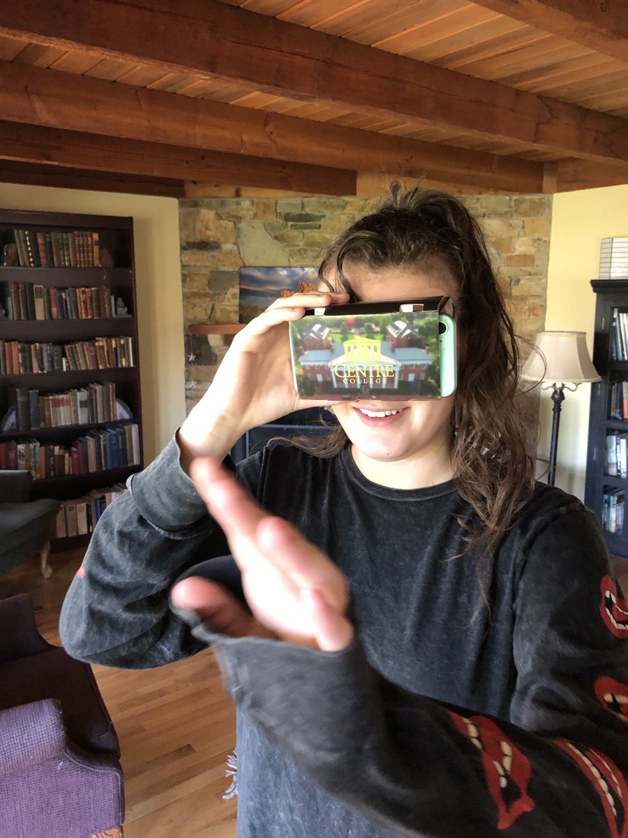 WStevenHolbrook's tweet photo. My daughter received a supercool VR campus tour from ⁦@CentreC⁩ where she has been accepted. Fantastic way to provide a campus tour during quarantine. You win, Centre College. You win. https://t.co/vHj9DpDS4Q