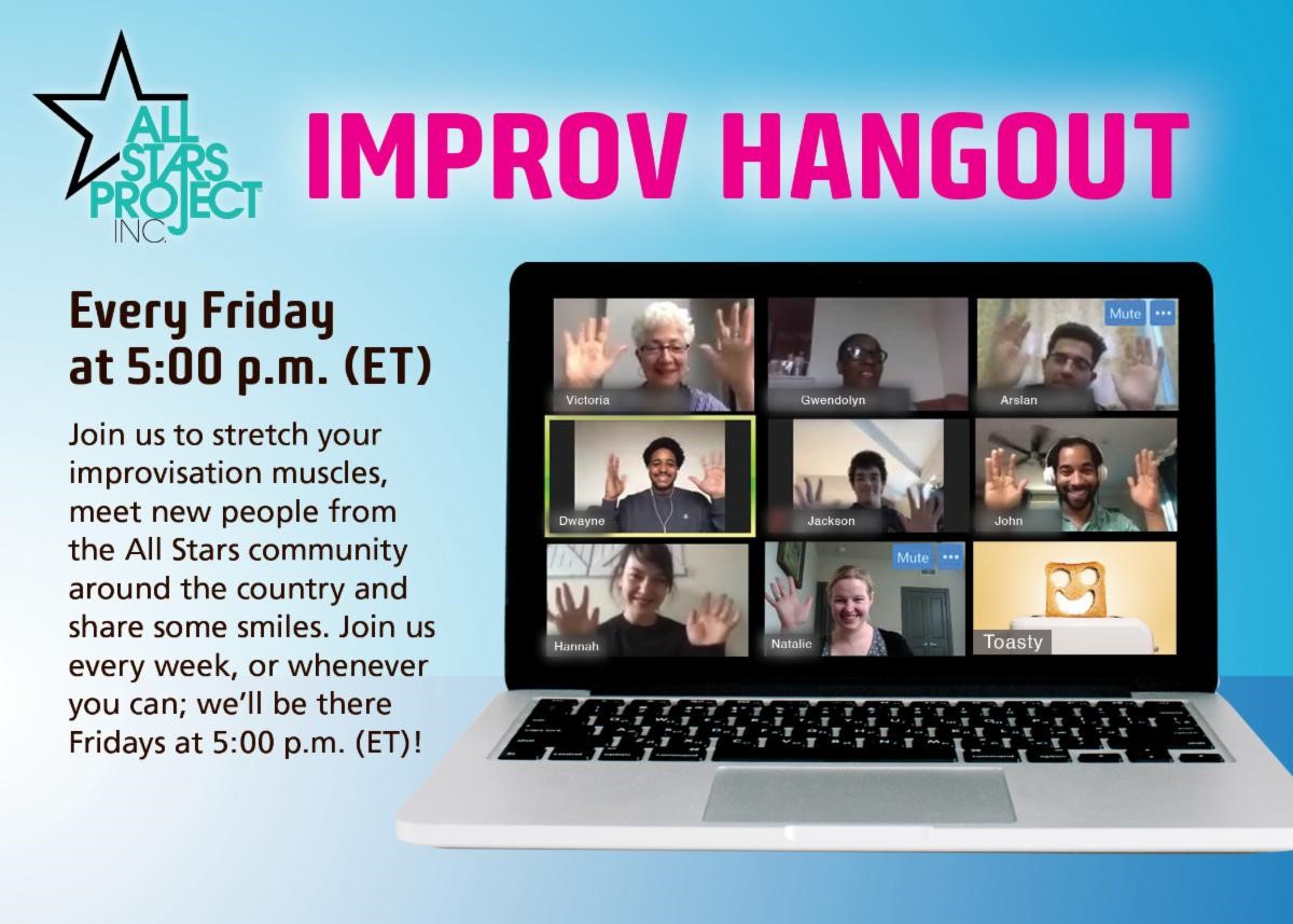 Looking for a break from your typical Friday 'work-from-home' routine? Join us and our national All Stars Project, Inc.  team for an Improv Hangout tomorrow at 5PM - Everyone is invited! #DevelopWhileDistancing 

Register here: zoom.us/meeting/regist…