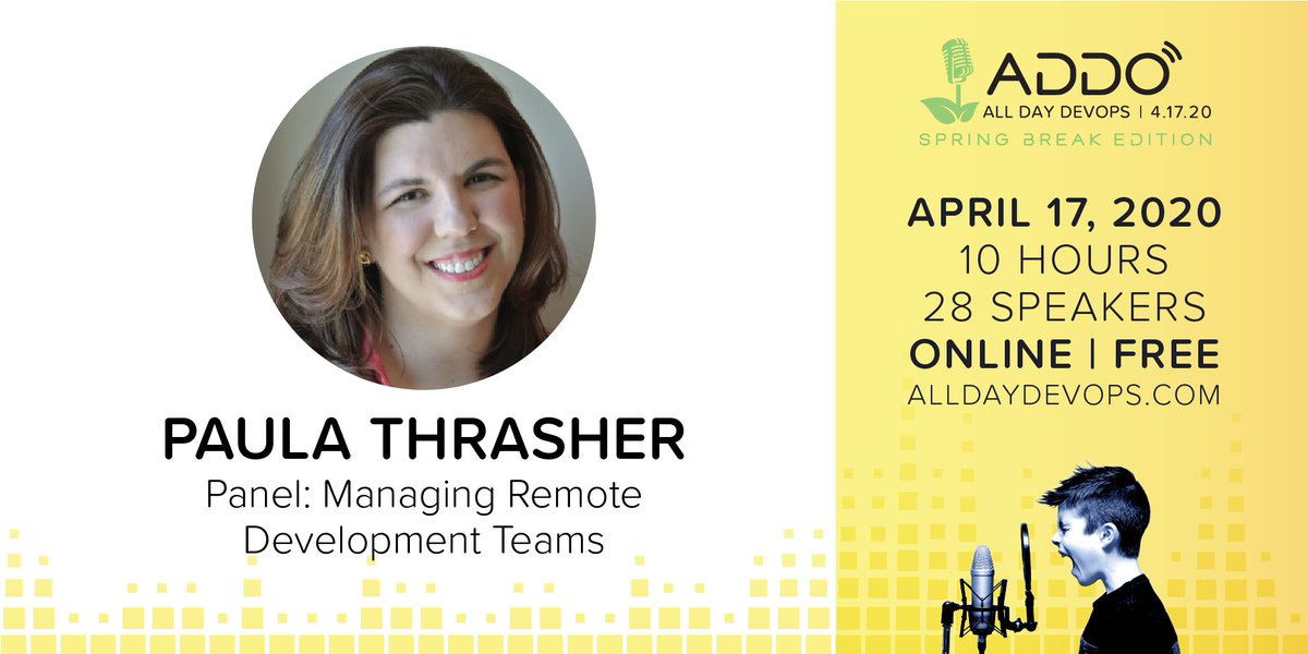 DevSecOpsDays's tweet image. alldaydevops.com/spring-break Keynote: Managing a remote DevOps Team @RossClanton @mah0526 @paula_thrasher  LIVE IN FIVE minutes #ADDO #DevOps #DevSecOps