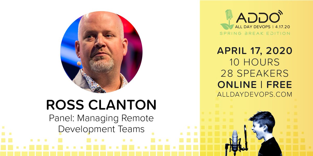 DevSecOpsDays's tweet image. alldaydevops.com/spring-break Keynote: Managing a remote DevOps Team @RossClanton @mah0526 @paula_thrasher  LIVE IN FIVE minutes #ADDO #DevOps #DevSecOps