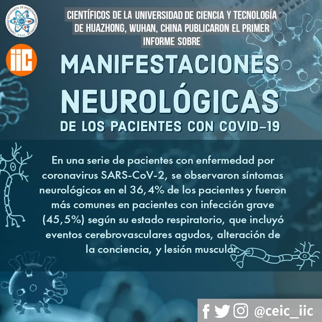 CEIC_IIC's tweet photo. Se debe prestar mucha atención a sus manifestaciones neurológicas, especialmente en aquellos con infecciones graves, que pueden contribuir a su muerte.

Fuente: Mao L, Jin H, Wang M, et al. Neurologic Manifestations of Hospitalized Patients With Coronavirus Disease 2019 in Wuhan. https://t.co/h4rGIqSfE7