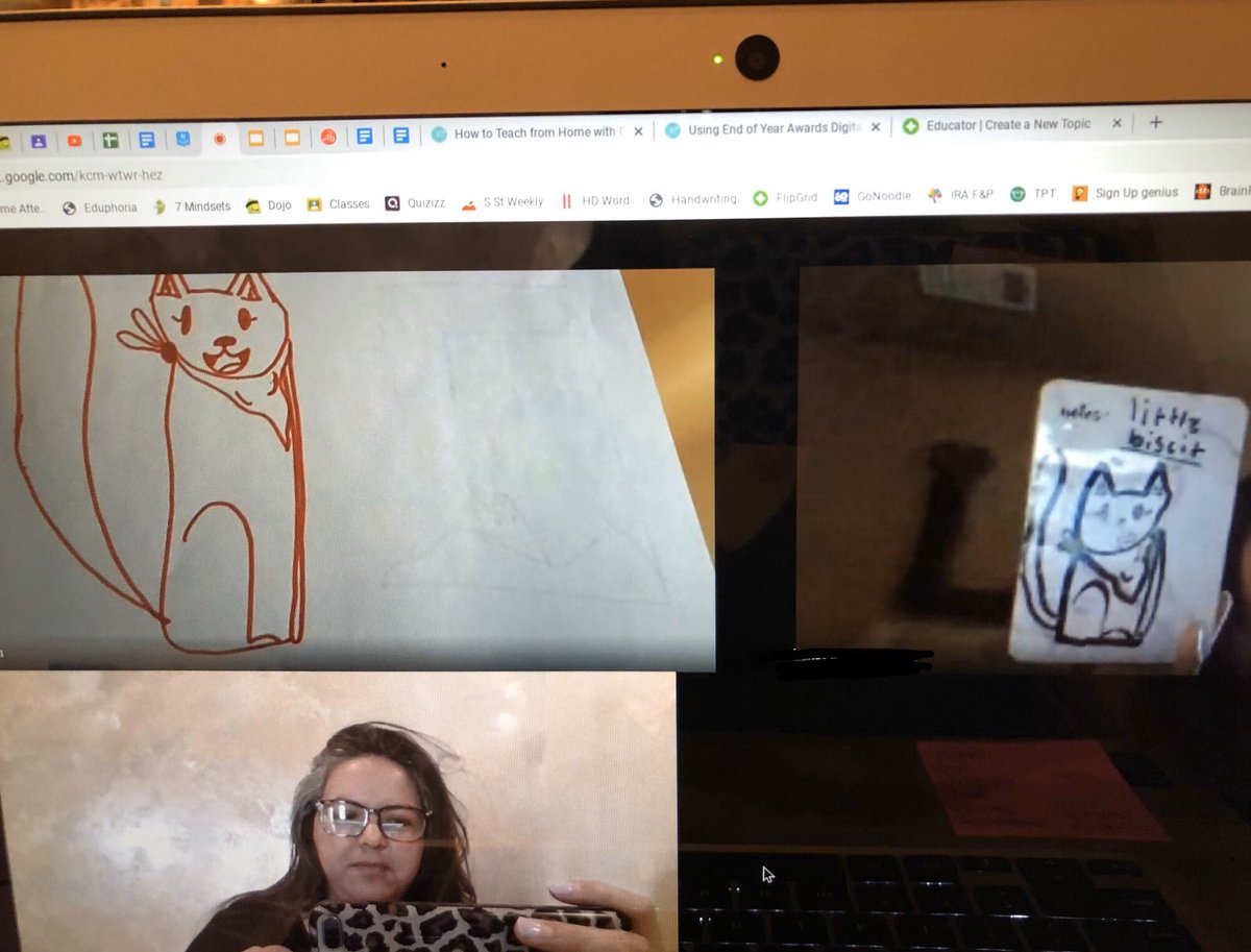 Love that my Ss are keeping their relationships strong. Here’s one of them giving an art lesson on Google Meet! #CISDRocks @CityViewElem #cityviewrocks