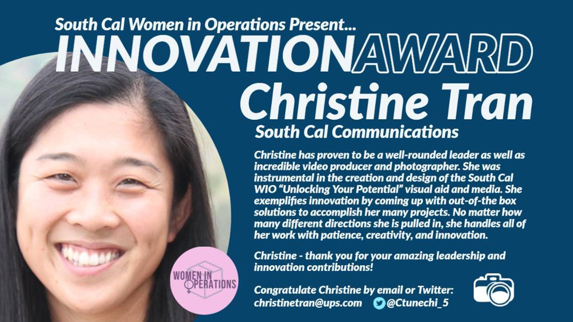 Please join the South Cal Women in Operations in recognizing @Ctunechi_5! Christine - thank you for everything you do for the South Cal district. We appreciate you! We are proud to present you with our April Innovation Award 😁🤩 @jrindafernshaw @SouthCalUPSers @divine2wincom