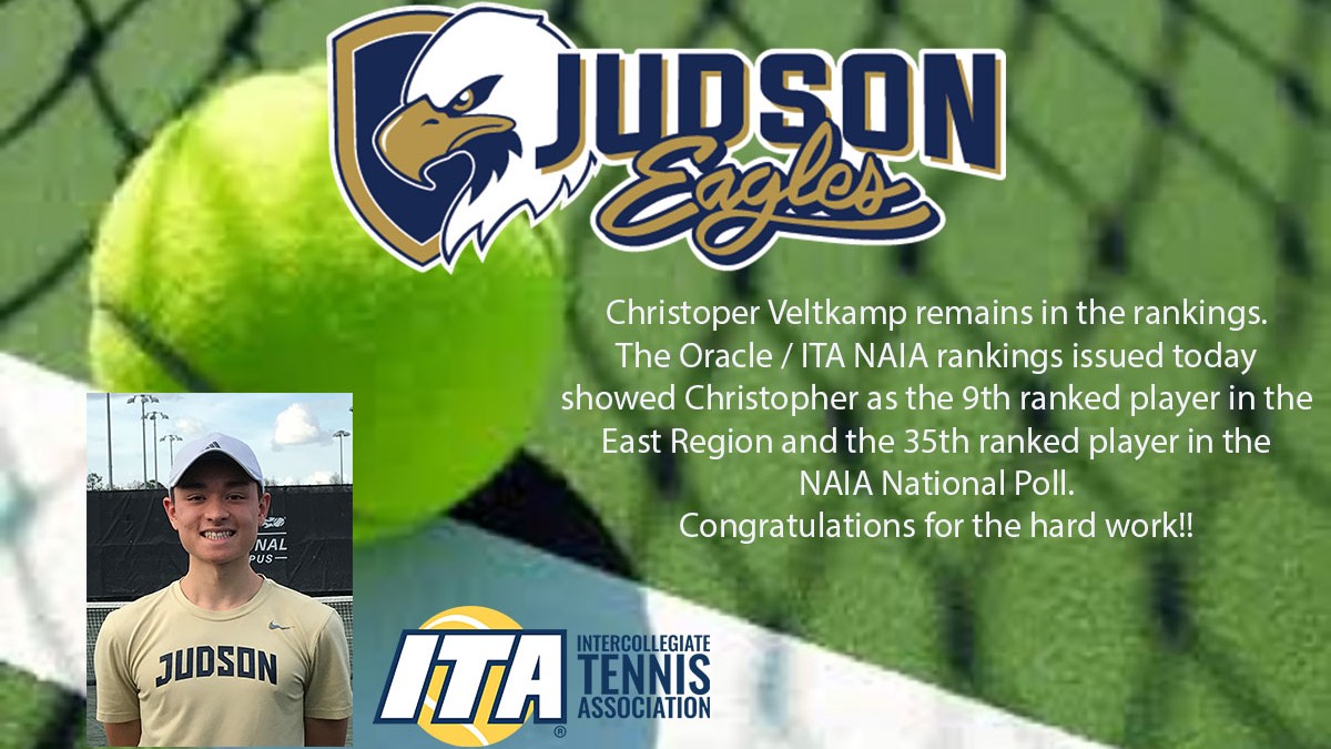.<a href="/judsontennis/">Judson University Tennis</a>' Christopher Veltkamp #35 in the NAIA Oracle / ITA NAIA National Ranking. Read More: judsoneagles.com/article/mens-t…