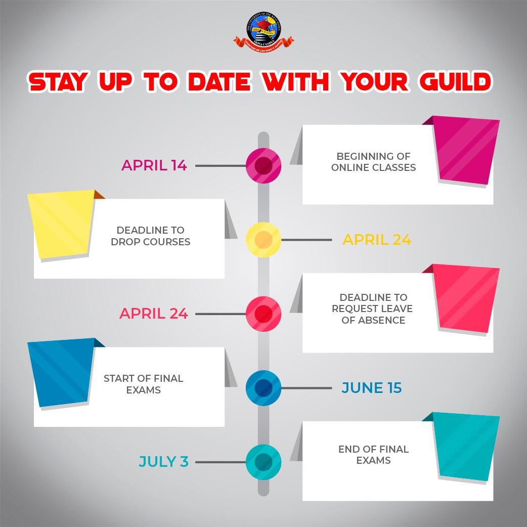 Hi Pelicans!

.
With the new dates and changes to the semester, here is an up-to-date timeline of events for the rest of the semester! 
.
Remember, while we continue to serve you, please remember to, #TanAYuhYaad 😉 
.
#IRepMyGuild 
#StayUpToDate