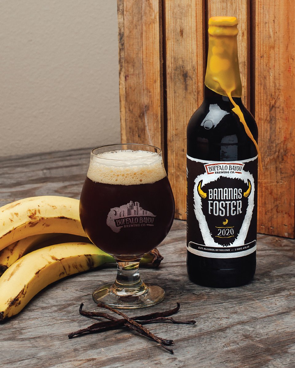 Laissez les bons temps rouler, Bananas Foster is back!

A complex, dark #BuffBrew #beer with a rich mouthfeel &amp; subtle cinnamon &amp; vanilla notes. Fresh ripe banana up front, decadent brown sugar &amp; a full-bodied #chocolate malt finish. Invented in N’awlins, perfected in #Houston.