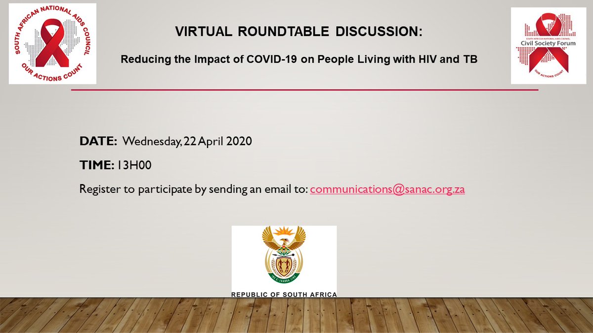 Today Prof Geoffrey Setswe, Aurum's Managing Director: Implementation Research Division will be part of this @SA_AIDSCOUNCIL roundtable in reducing the impact of #covid19 on people living with HIV and TB.
Login details below
