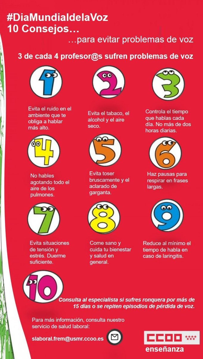 marianlvarez4's tweet photo. Hoy dia 16 de abril es el #DiaMundialdelaVoz y este campo es un área de intervención logopédica. 👩‍⚕️

Para recordar la importancia de cuidar nuestra voz y las cuerdas vocales, comparto con vosotros estos 10 consejos para evitar futuros problemas vocales. 

#uv_rtl20 https://t.co/DUYbQaUr5R