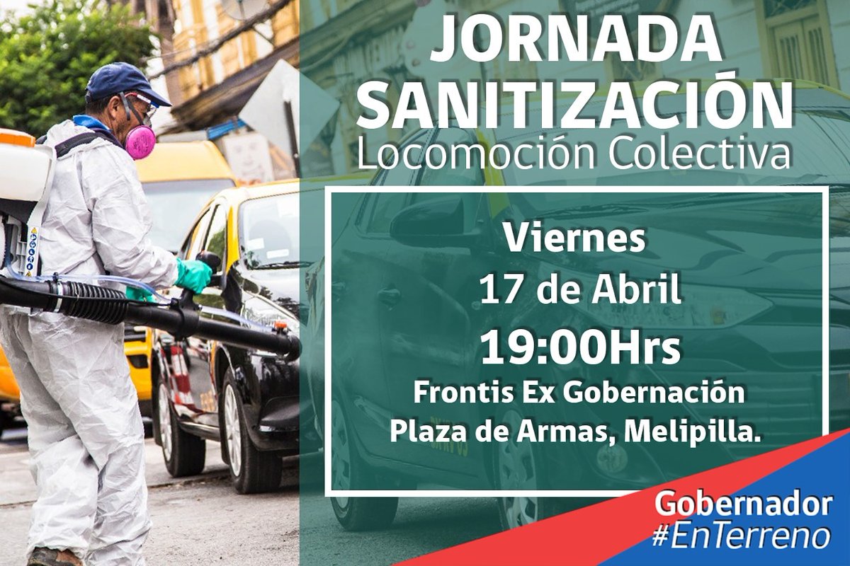 RAMIREZCHILE's tweet photo. ¡Atención colectivos y Taxis de la Prov de #Melipilla!
Este viernes 17 de abril, 19:00hrs se realizará una jornada #Gratuita de #Sanitización de locomoción colectiva gracias a @IndapRM y @GMelipilla en #PlazaDeArmas frontis ex Gobernación
#AyúdanosAcompartir
#CuidémonosEntreTodos https://t.co/ASzole130Y