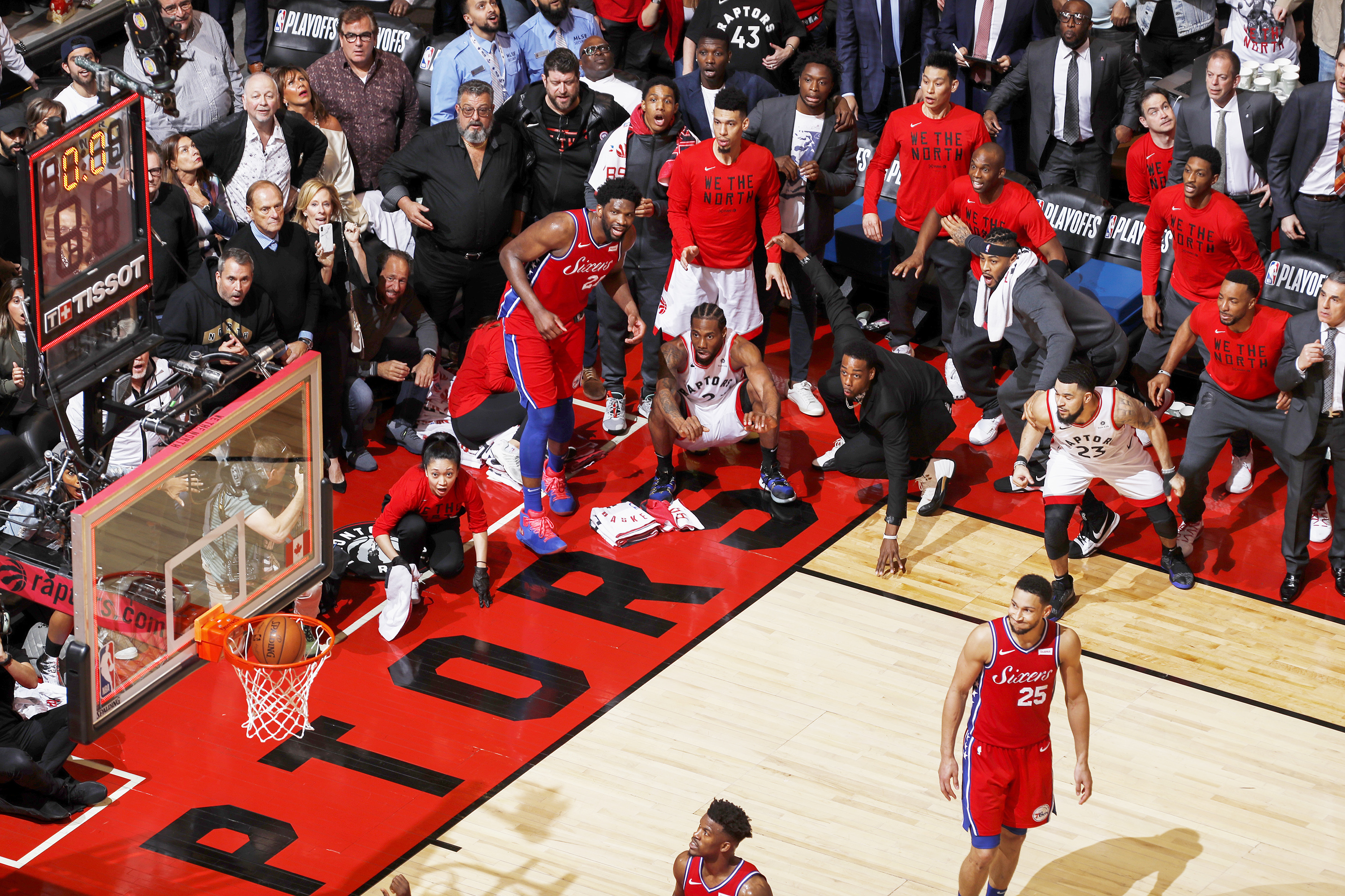 One of those game-seven photos of all the Raptors anxiously watching a ball go through the net.