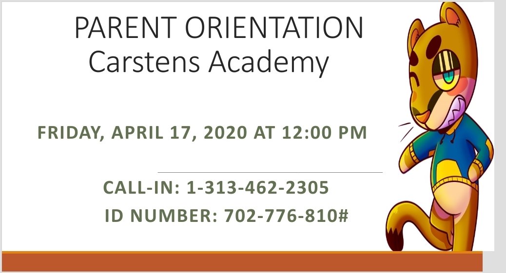 Carstens Cougar Parents! Join us this Friday, April 17th at 12:00pm for the Distance Learning Orientation.