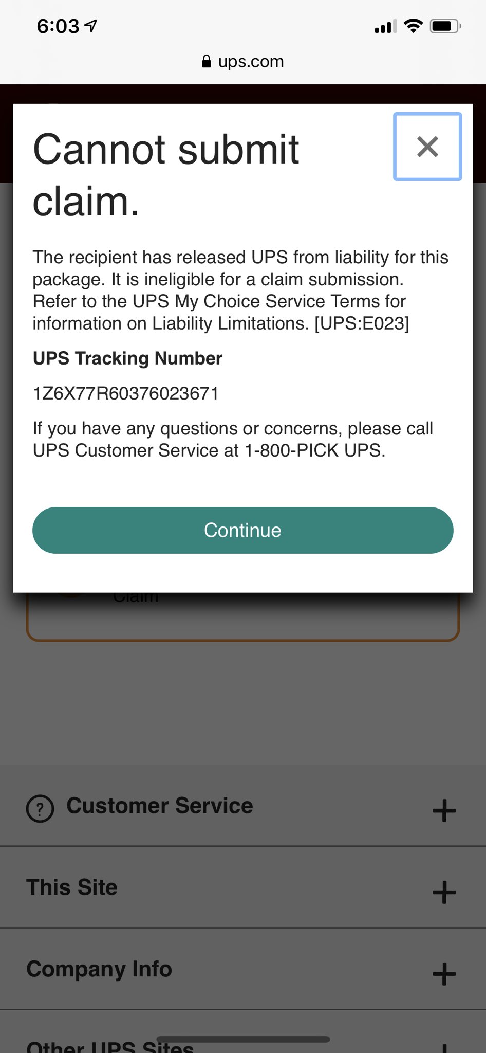 Jessica Parks On Twitter Hey Ups I Got This Message When I Tried To File A Lost Package Claim I Certainly Did Not Release Ups From Liability Help Please My Package