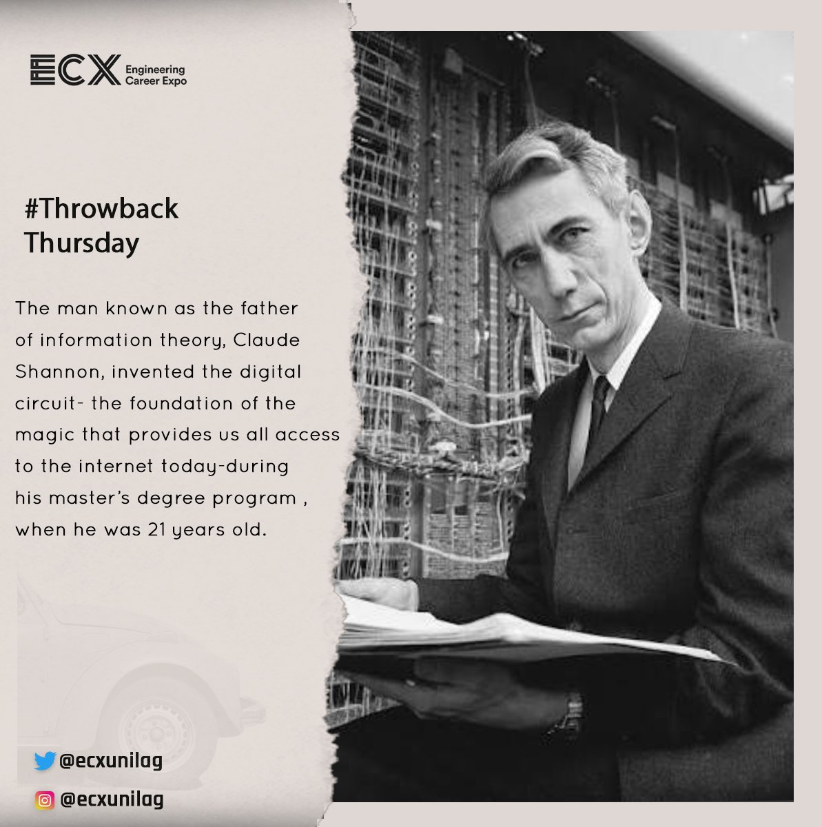 engcareerexpo's tweet photo. We owe it all to a great man, the Father of Information Theory, Claude Shannon.
#ecx #ThrowbackThursday #ecxThrowbackThursday #StaySafe #internet #legend https://t.co/5Cvm6zy1xa