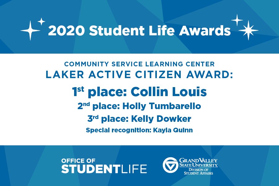 This award is for GVSU students who have been examples of active citizens who are committed to a life of community engagement and impactful partnership.