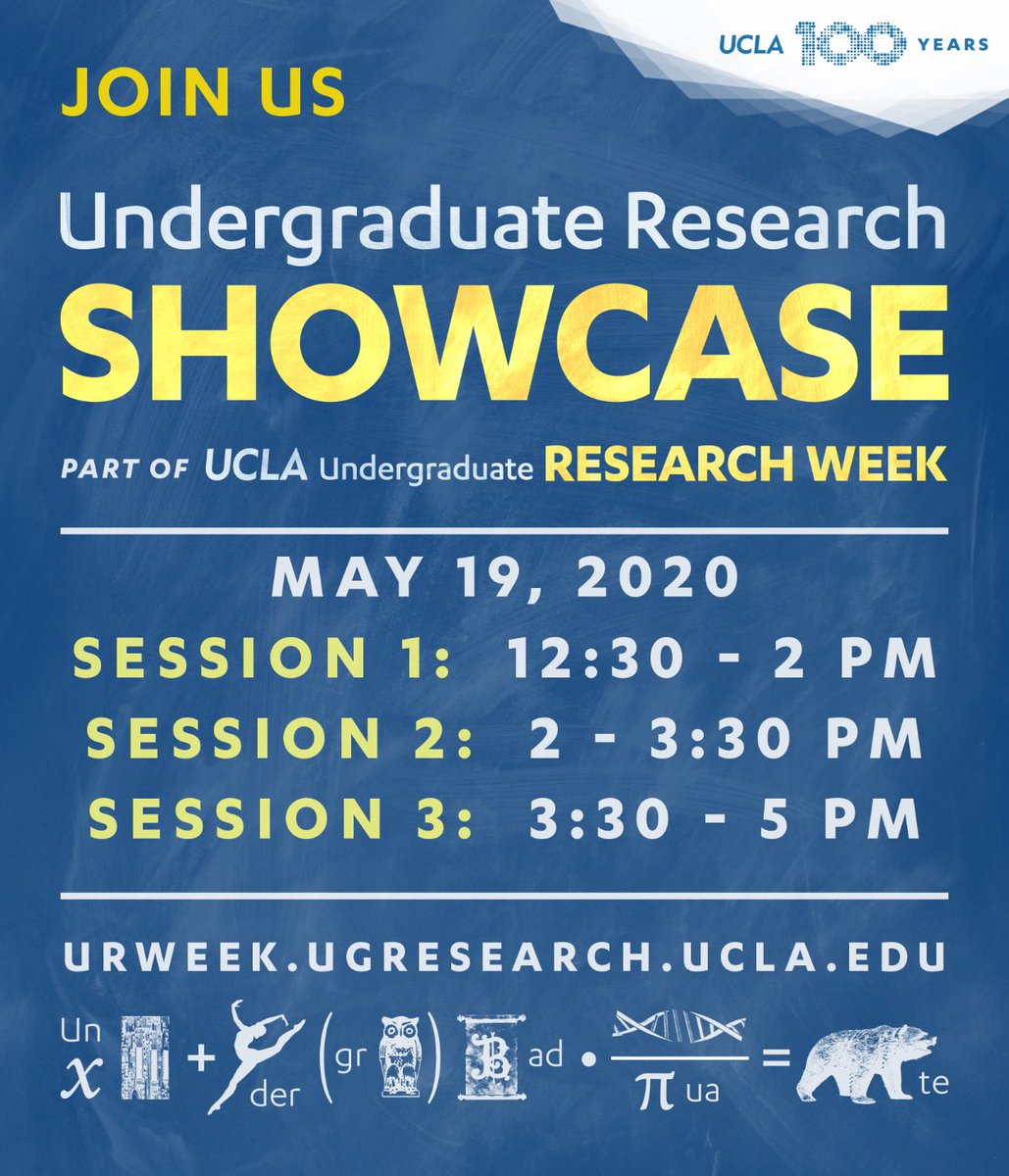 TUNE IN to the UNDERGRADUATE RESEARCH SHOWCASE! 
It will be a new virtual version and an exciting part of Undergraduate Research Week, a week where over a thousand students will present their work! TUESDAY, MAY 19
12:30-5:00 pm via Zoom
urweek.ugresearch.ucla.edu