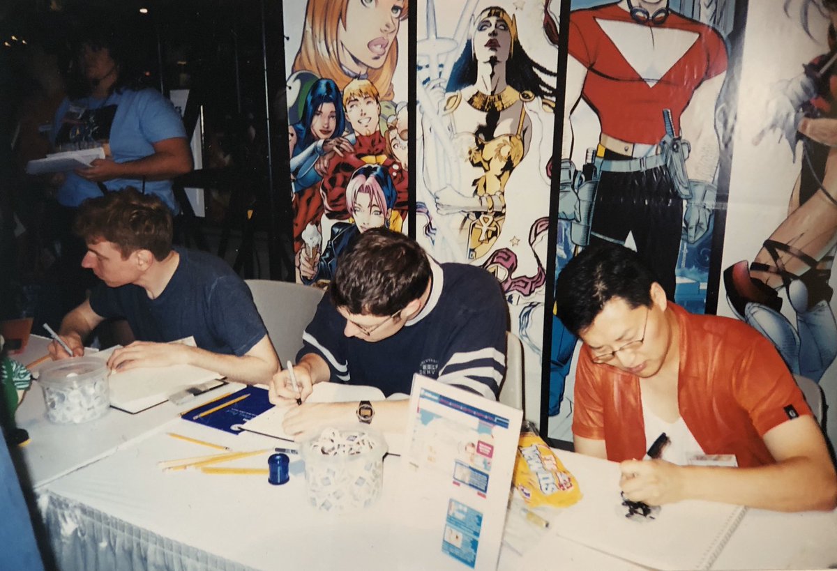 RobertBakerArt's tweet photo. I found some photos from my first ever con, #SDCC 2000! The #dccomics booth had so many amazing creators there including #JeffLoeb , @timsale, @Philjimeneznyc, @westonfront, @zander_cannon, @GeneHa, @Frank_Quitely, @mrmarkmillar, @johnmccrea and #JamesHodgkins https://t.co/8TQ5t88DCO