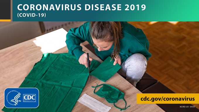 CDCemergency's tweet image. Take action to slow the spread of #COVID19 by wearing a cloth face covering in public spaces, keeping at least 6 feet of physical distance, &amp;amp; frequently washing your hands. Make a cloth face covering from a t-shirt, scarf or cloth napkin. Learn how: ow.ly/vJ3630qvGqB