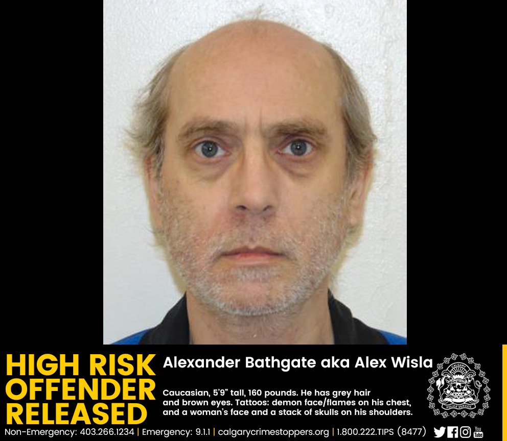 We are issuing the following public information and warning in regards to the release of inmate Alexander Bathgate. He was released into Calgary today after serving a 3 year sentence for accessing child pornography and breach of a court order. #yyc
facebook.com/CalgaryPolice/…