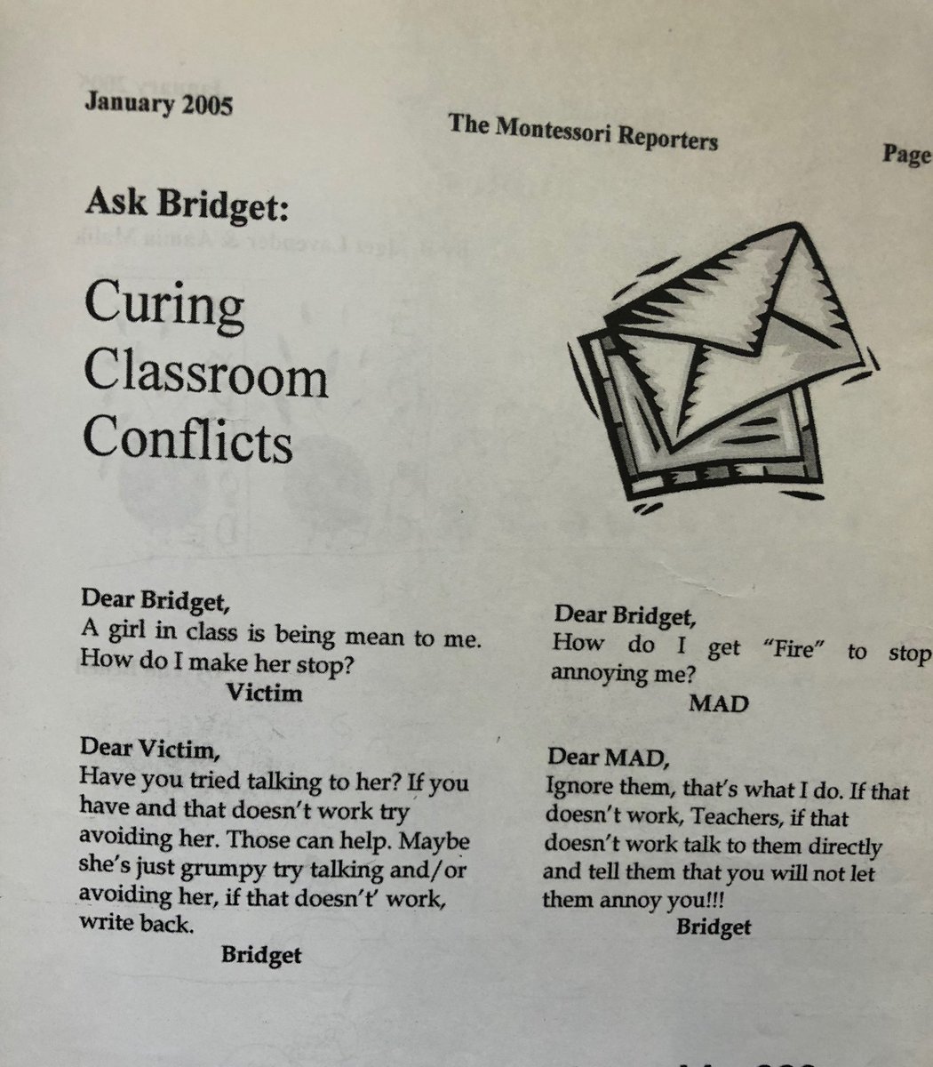 BriLavender's tweet photo. When I was 9, I was part of a group that started a school newspaper. I ran the advice column which I was very proud of #AskBridget https://t.co/EPGCoUVj2Z